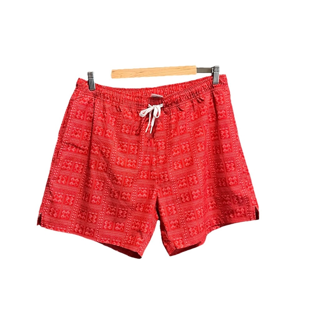 Bearbottom Red Geometric Pattern 5.5" Men's Swim Lined Shorts Size XL